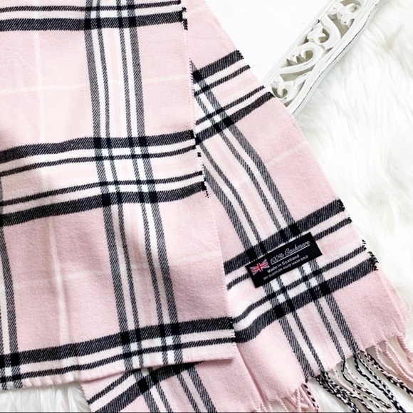 5🌟 RATED - 100% Cashmere Pink Plaid Scarf - Picture 2 of 7